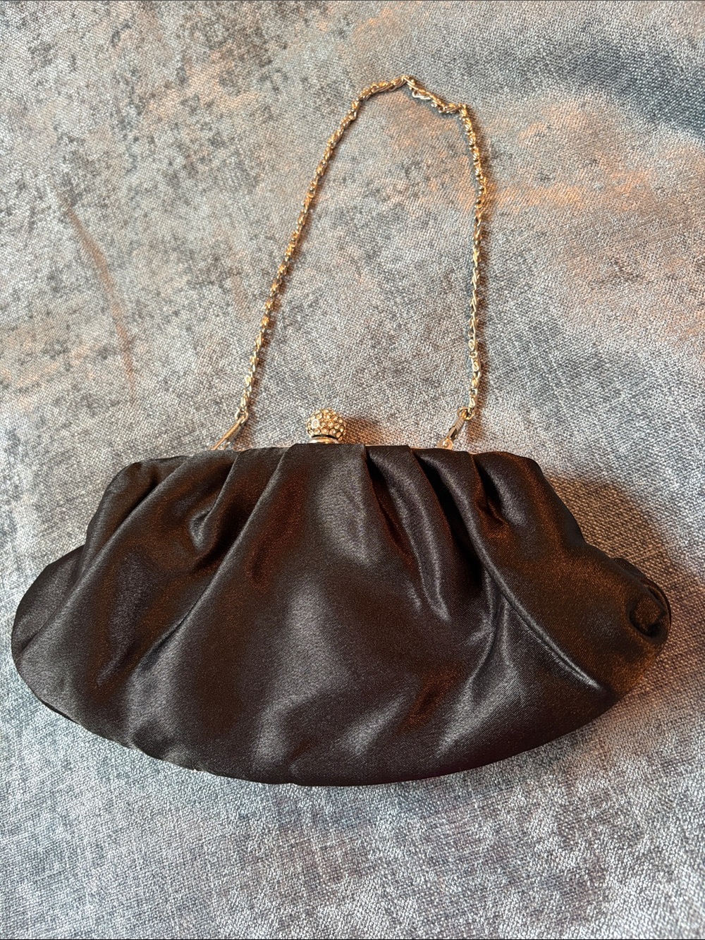 Bijoux Terner Black Satin Clutch with Gold Chain